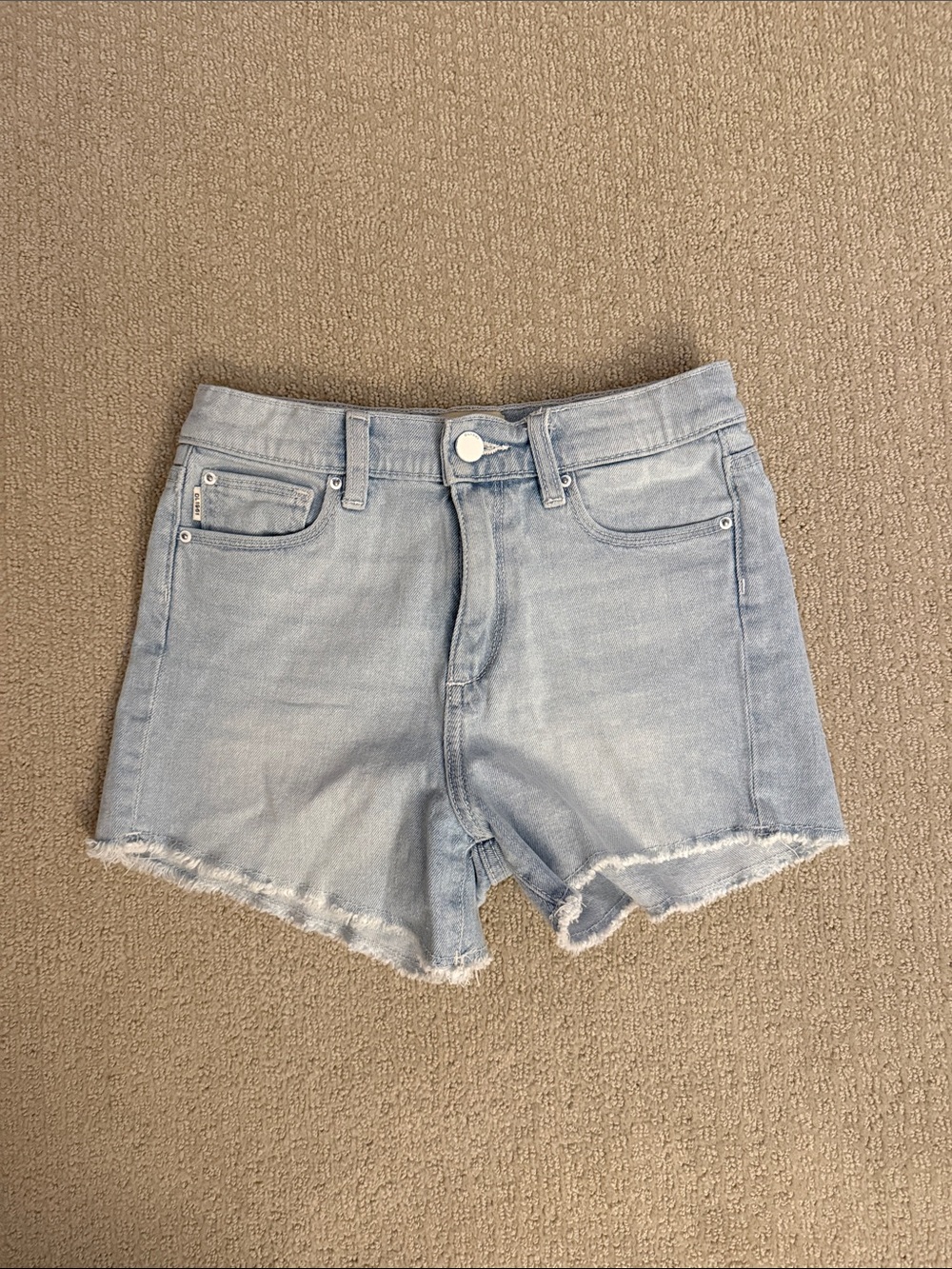 DL1961 Light Wash Denim Shorts with Frayed Hem